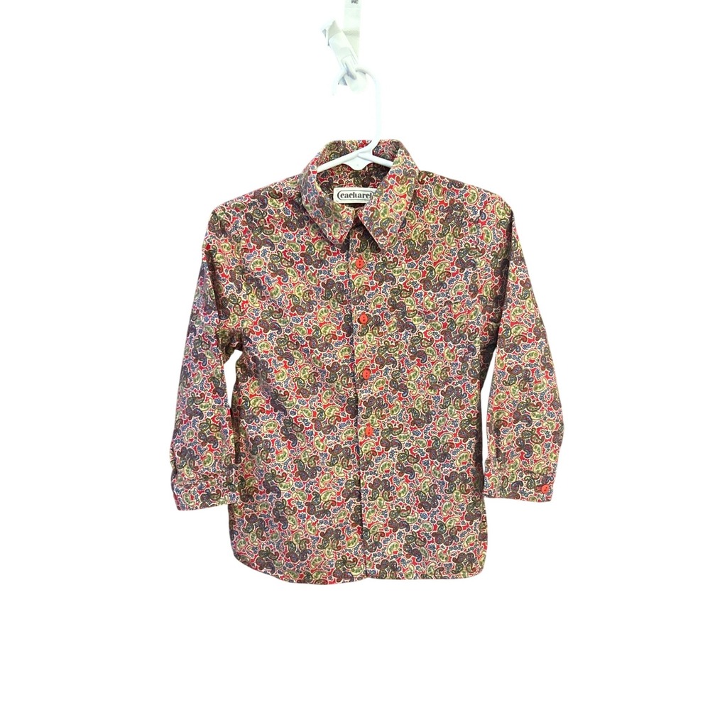 Cacharel Kids Paisley Button Down Shirt Retro Floral Print Colorful 80s Style